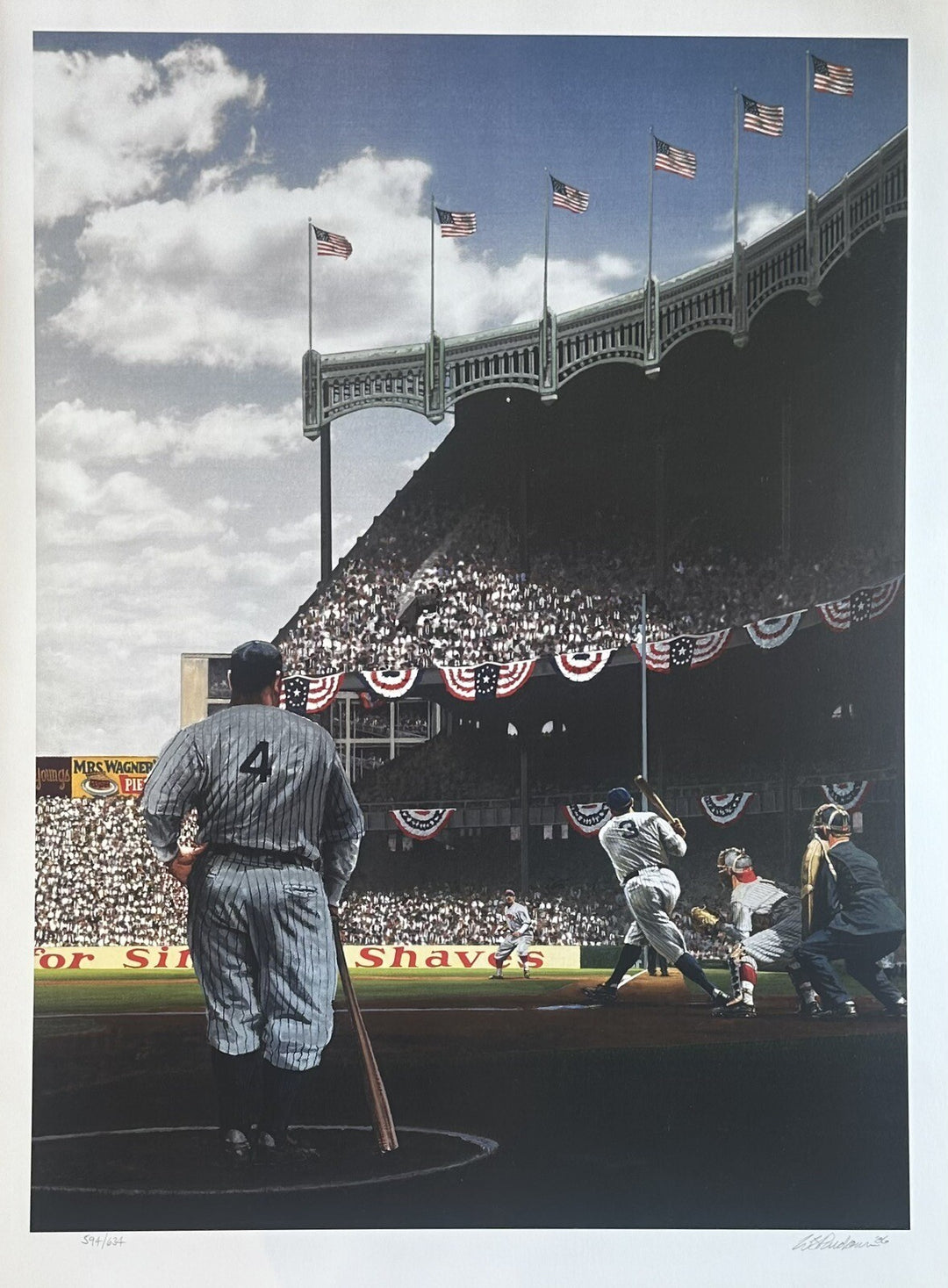 Babe Ruth & Lou Gehrig Yankee Stadium 1927 Lithograph Signed Bill Purdom 18x24