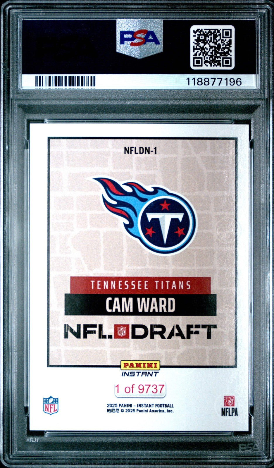 Graded 2025 Panini Instant Cam Ward #NFLDN1 Draft Night RC Football Card PSA 10