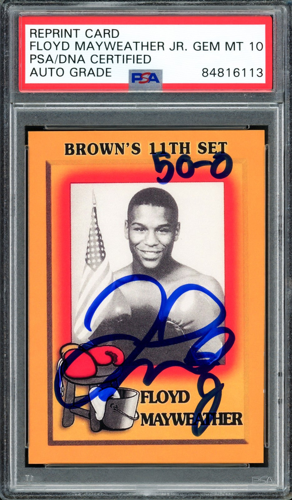 Floyd Mayweather Jr Auto 1997 Browns Boxing Rookie Reprint RC 51 Sig 10 50-0 PSA