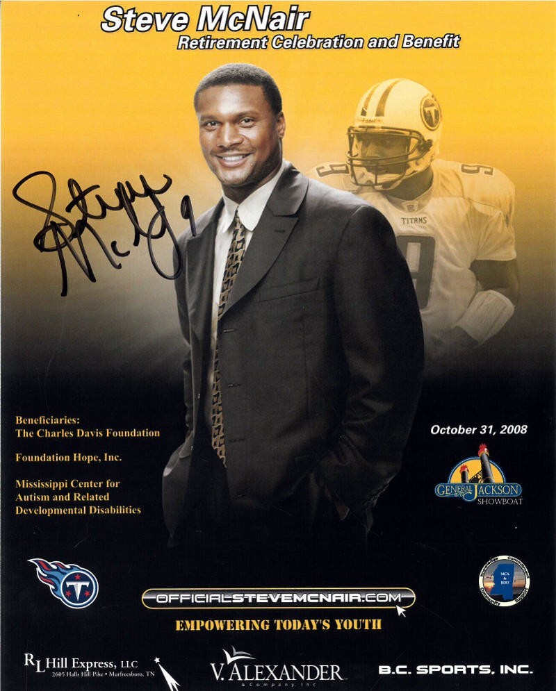 Steve McNair signed 2008 Retirement Celebration Benefit /Titans 8x10 Photo- BAS
