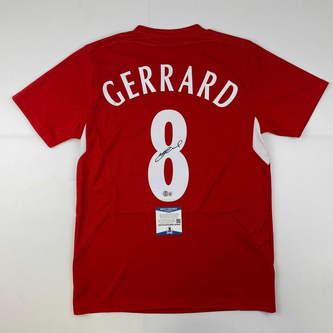 Autographed/Signed Steven Gerrard Liverpool Red Jersey Beckett BAS COA
