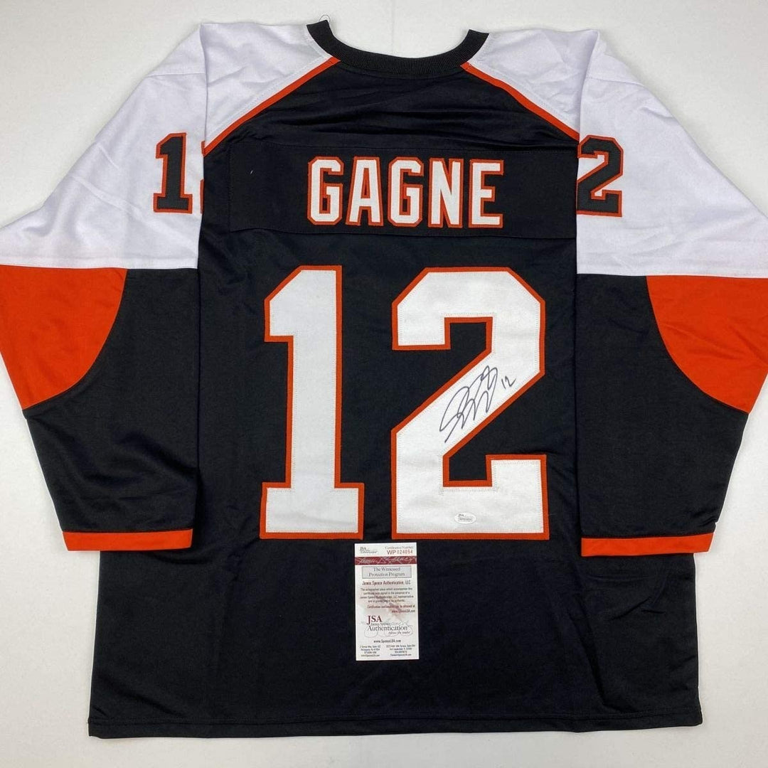 Autographed/Signed SIMON GAGNE Philadelphia Black Jersey JSA COA Auto