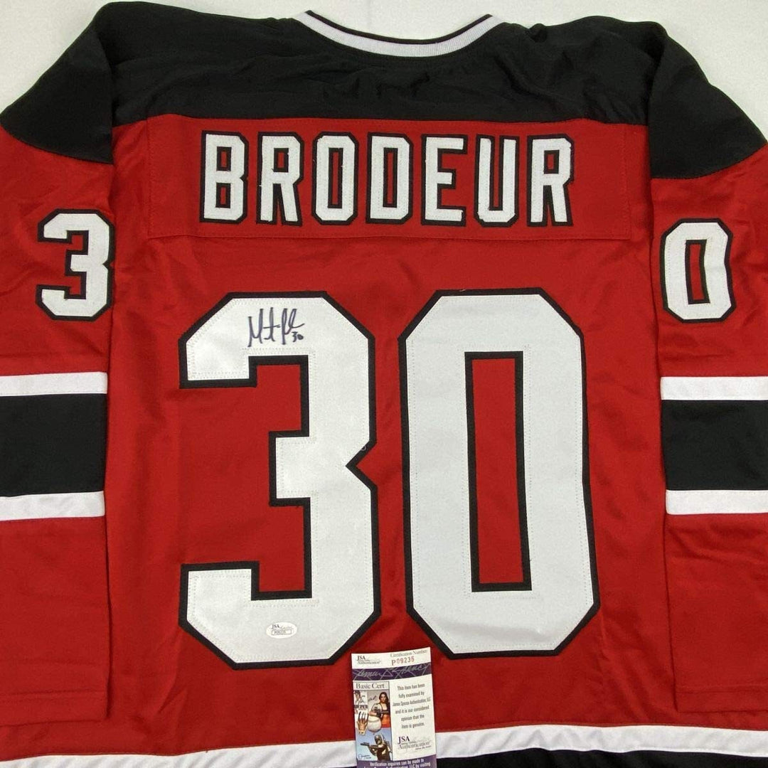 Autographed/Signed MARTIN MARTY BRODEUR New Jersey Red Hockey Jersey JSA COA