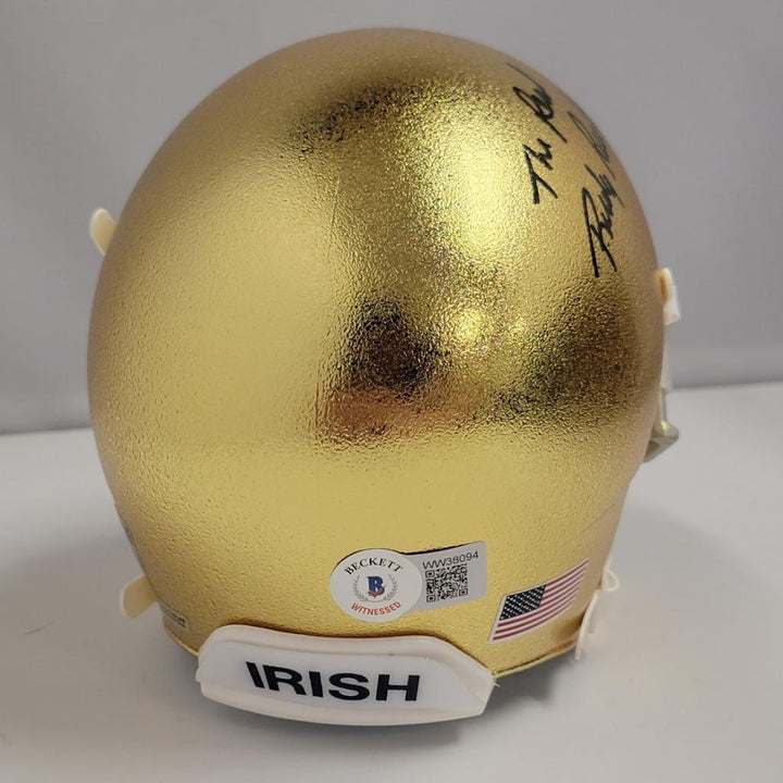 The Real Rudy Ruettiger signed Notre Dame Chrome Mini Helmet Beckett BAS Witness