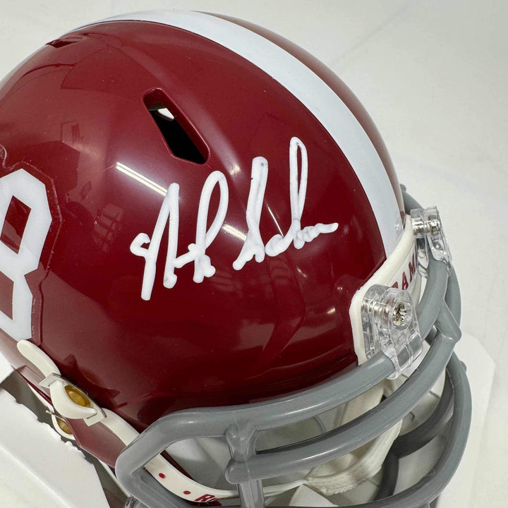 Autographed/Signed Nick Saban Alabama Crimson Tide Mini Football Helmet BAS COA