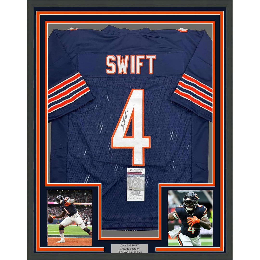 Framed Autographed/Signed D'Andre Swift 35x39 Chicago Blue Jersey JSA COA