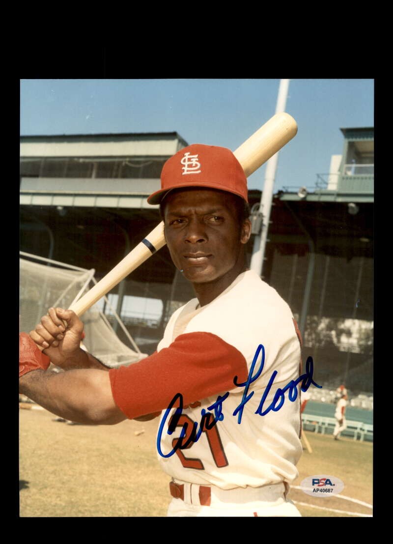 Curt Flood PSA DNA Signed 8x10 Photo Autograph Cardinals