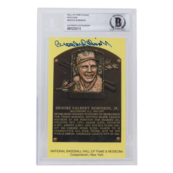 Brooks Robinson Signed Slabbed Orioles Hall of Fame Plaque Postcard BAS 113
