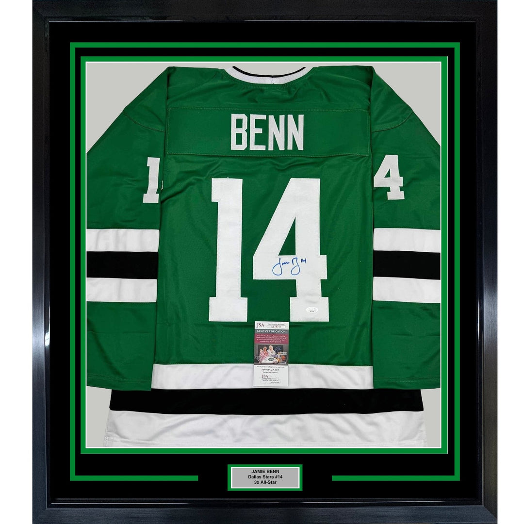 Framed Signed Jamie Benn 35x39 Dallas Green Retro Jersey JSA COA