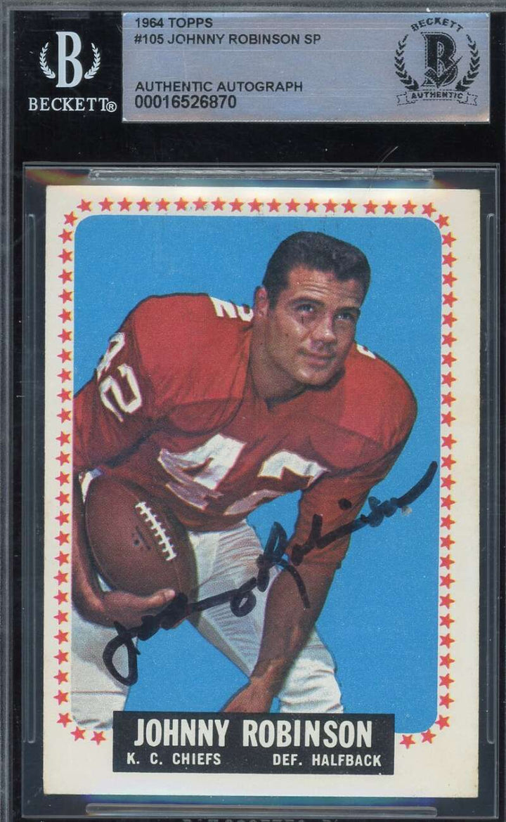Johnny Robinson Beckett BAS Signed 1964 Topps Autograph