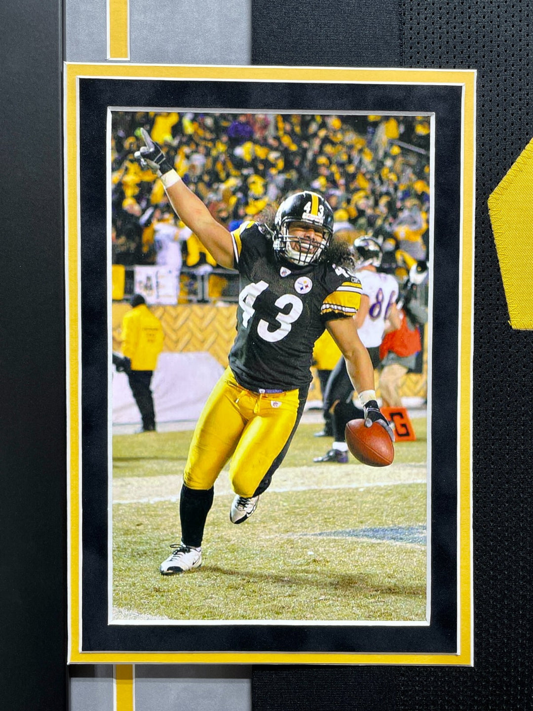 Troy Polamalu Autographed Pittsburgh Steelers Black Jersey Framed BAS Signed
