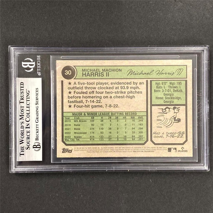 Michael Harris II signed 2023 Topps Heritage #30 RC Card auto Braves Beckett BAS