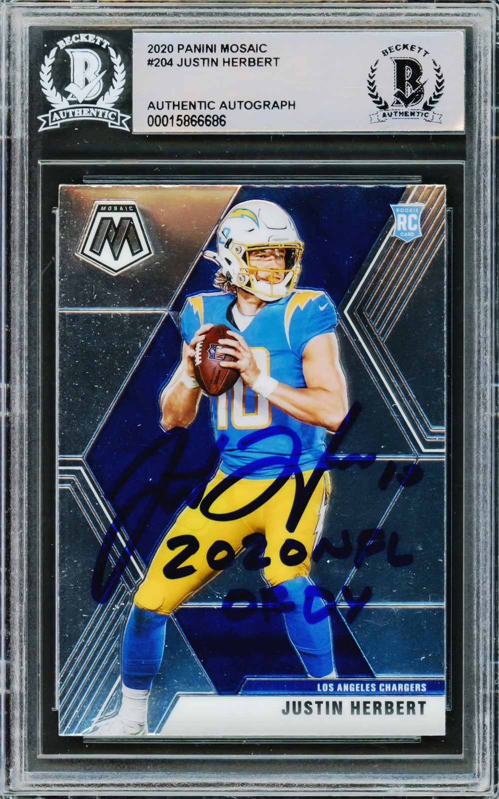 Justin Herbert Signed 2020 Panini Mosaic RC #204 Los Angeles Chargers Beckett