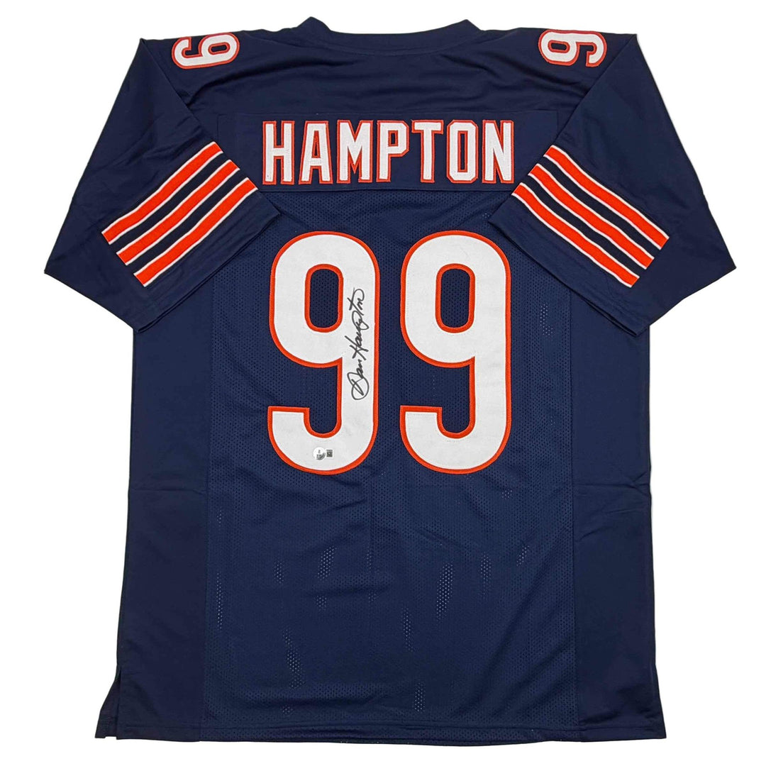 Autographed/Signed Dan Hampton HOF 2002 Chicago Blue Jersey Beckett BAS COA