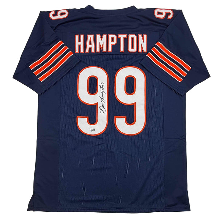 Autographed/Signed Dan Hampton HOF 2002 Chicago Blue Jersey Beckett BAS COA