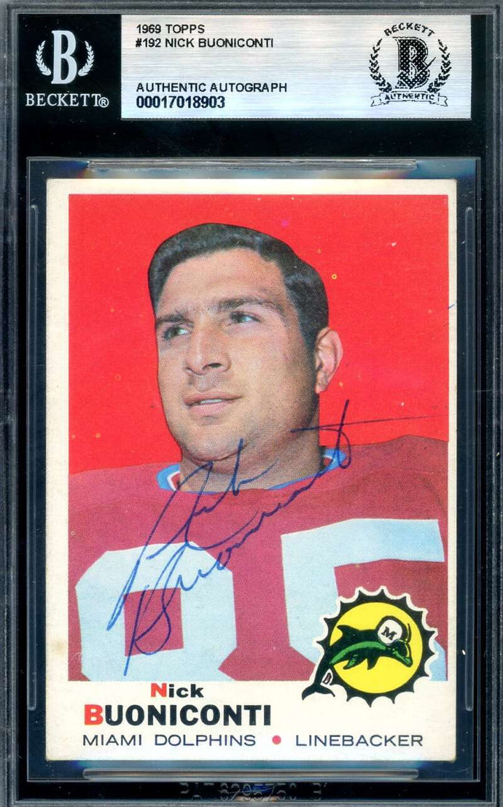 Nick Buoniconti Beckett BAS Vintage Signed 1969 Topps Autograph
