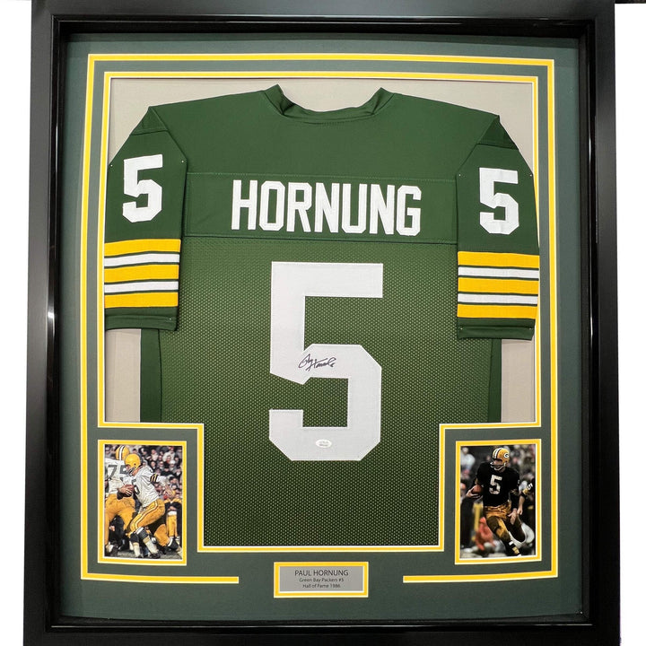 FRAMED Autographed/Signed PAUL HORNUNG 33x42 Green Bay Green Jersey JSA COA Auto