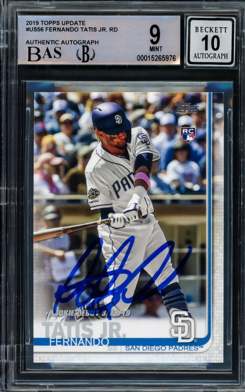 Fernando Tatis Jr Auto 2019 Topps Update RC US56 Padres BGS 9 Auto GM 10 Beckett