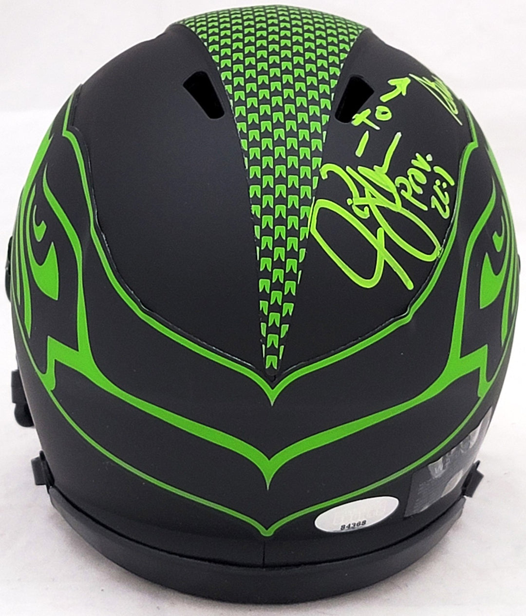 Steve Largent & Jim Zorn Auto Seahawks Eclipse Black Speed Mini Helmet MCS Holo