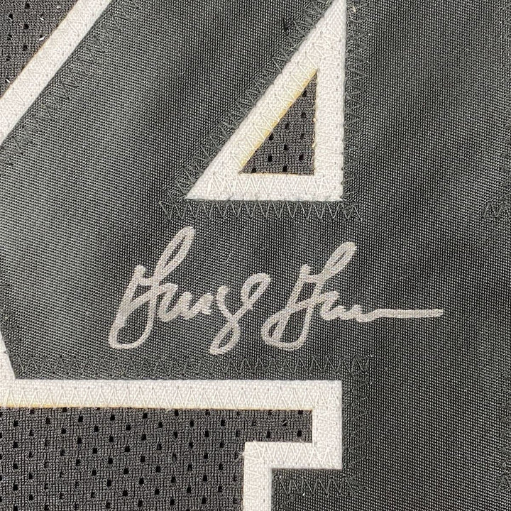 Autographed/Signed GEORGE GERVIN San Antonio Black Jersey Beckett COA