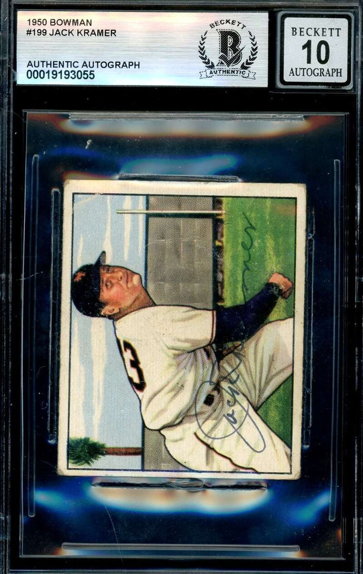 Jack Kramer Gem Mint 10 Beckett BAS Signed 1950 Bowman Autograph