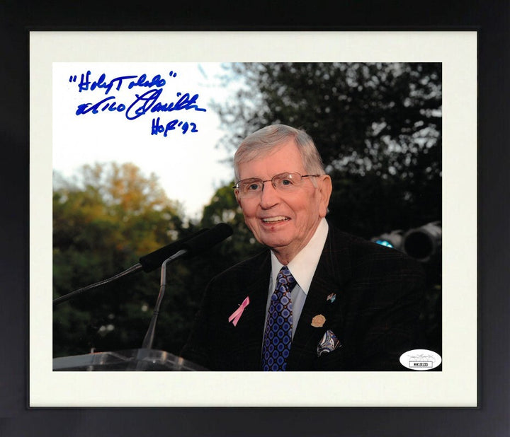 Milo Hamilton signed 8x10 Photo w/ dual Holy Toledo & HOF 92 Framed-JSA #HH18100