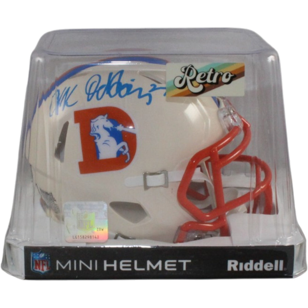 JK Dobbins Autogrraphed/Signed Denver Broncos Retro Mini Helmet JSA 57170