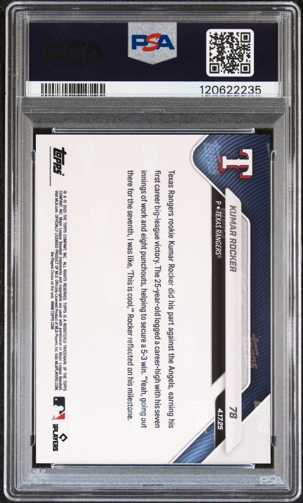 Graded 2025 Topps Now Kumar Rocker #78 Gold Foil /50 Rookie Card PSA 8