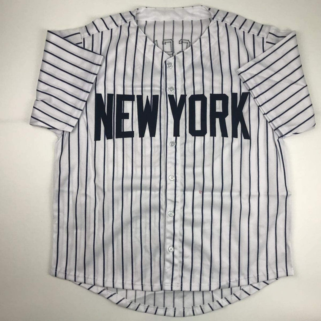 Autographed/Signed MIKE MUSSINA New York Pinstripe Jersey JSA COA Auto