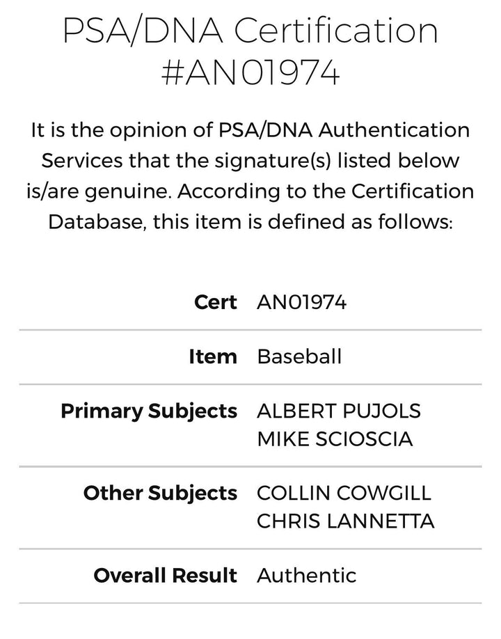 Albert Pujols Signed Official MLB Baseball LA Angels Scioscia 4 Auto PSA LOA