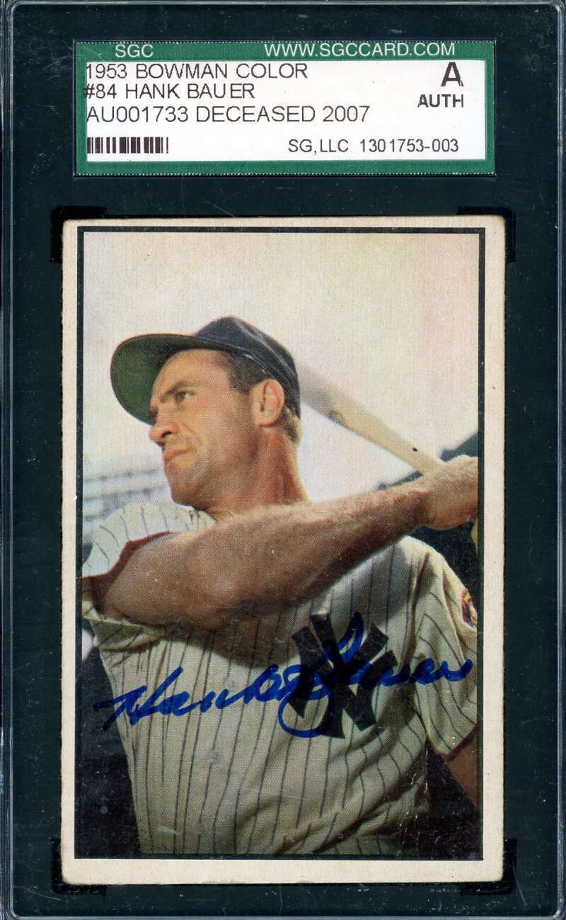 Hank Bauer SGC Coa Signed 1953 Bowman Color Autograph