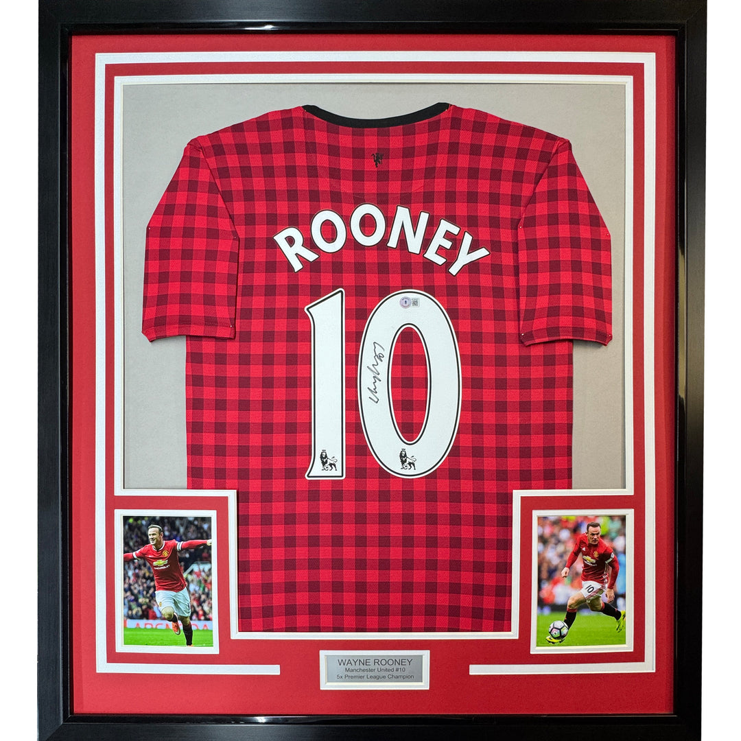 Framed Autographed/Signed Wayne Rooney 35x39 Manchester Red Jersey BAS COA