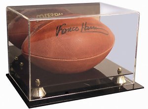 Football Deluxe Acrylic Display Case Gold Risers/black base/mirror back-STEINER