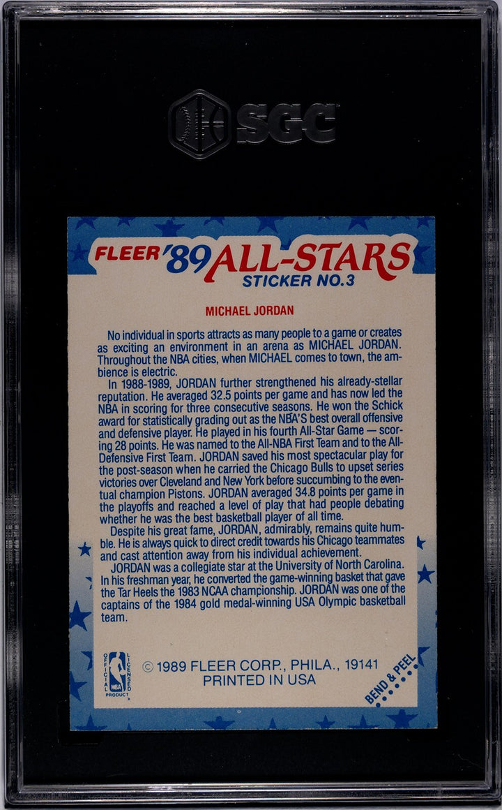 Michael Jordan 1989-90 Fleer All-Star Sticker/Card #3- SGC Graded 8 NM-MT