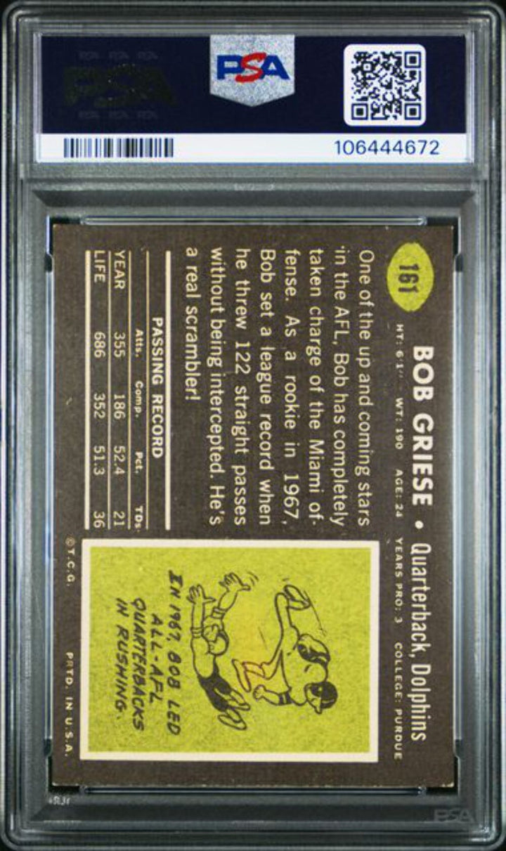 Graded 1969 Topps Bob Griese #262 Football Card PSA 6 EX-MT
