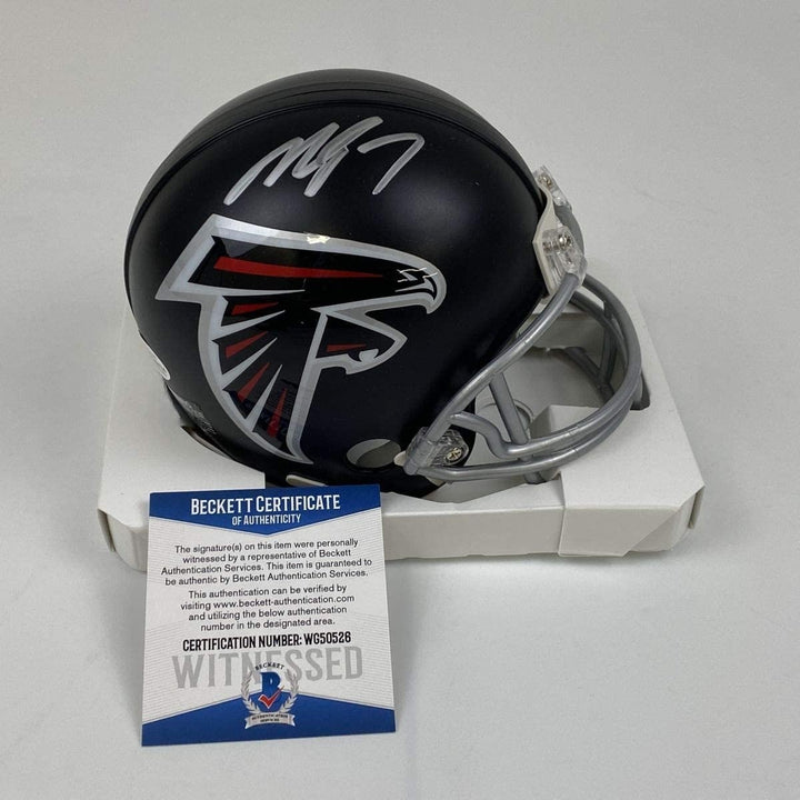 Autographed/Signed Michael Mike Vick Falcons Mini Helmet Beckett BAS COA
