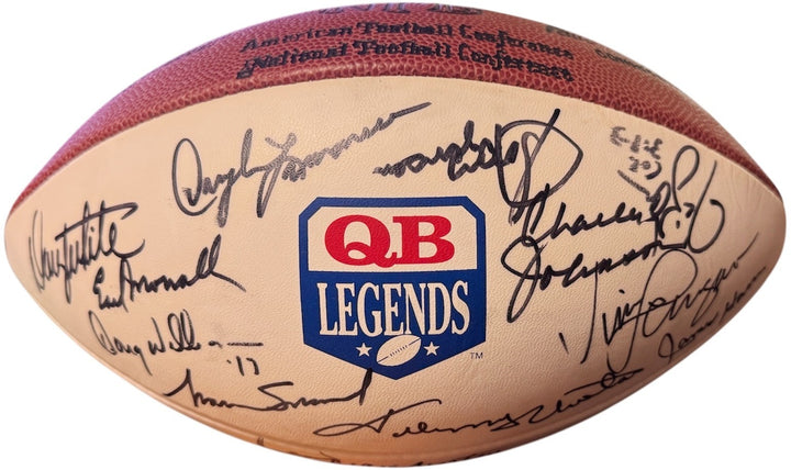 Quarterback  Legends signed Wilson NFL Football 32 Sigs–Beckett-Unitas/Jurgensen