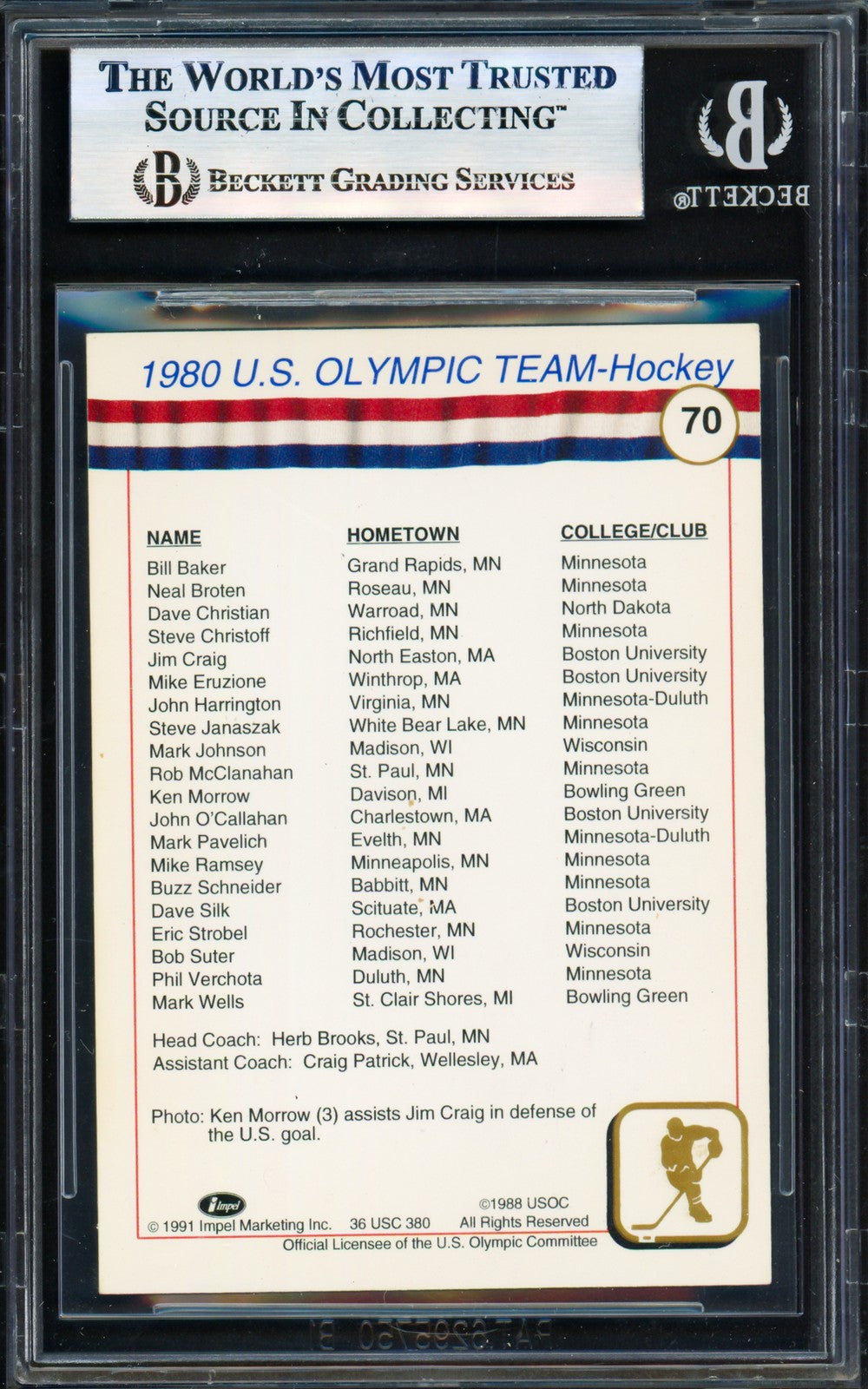 Herb Brooks Signed 1991 Impel Olympics Card 70 1980 Team USA Beckett #17830834