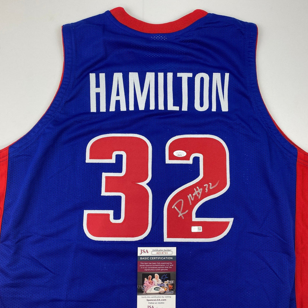 Autographed/Signed Richard Rip Hamilton Detroit Blue Jersey JSA COA