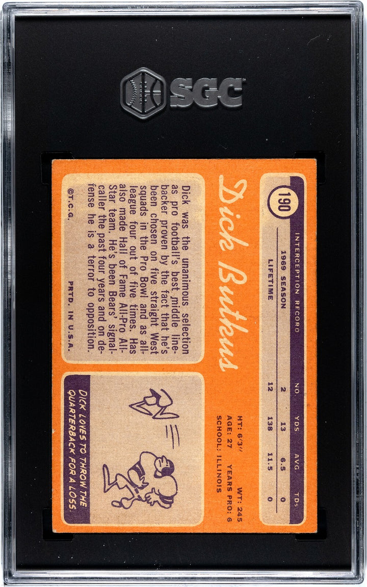 Dick Butkus 1970 Topps Card #190- SGC Graded 4 VG-EX (Chicago Bears)