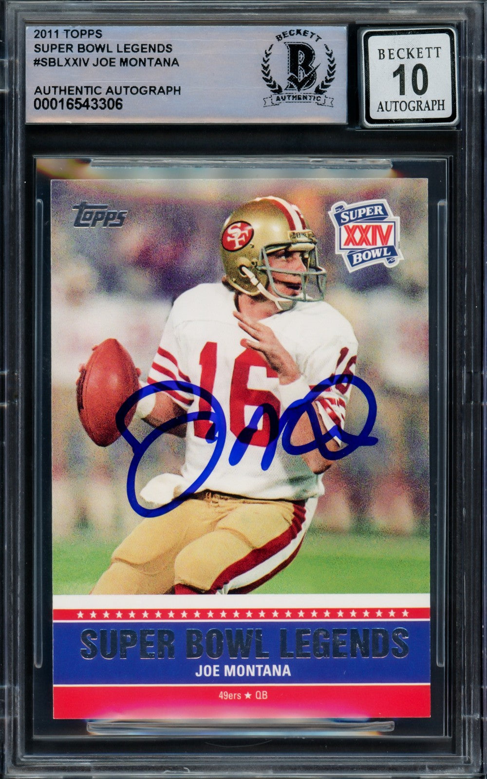 Joe Montana Auto 2011 Topps SB Legends Card SBL-XXIV 49ers Auto 10 Beckett