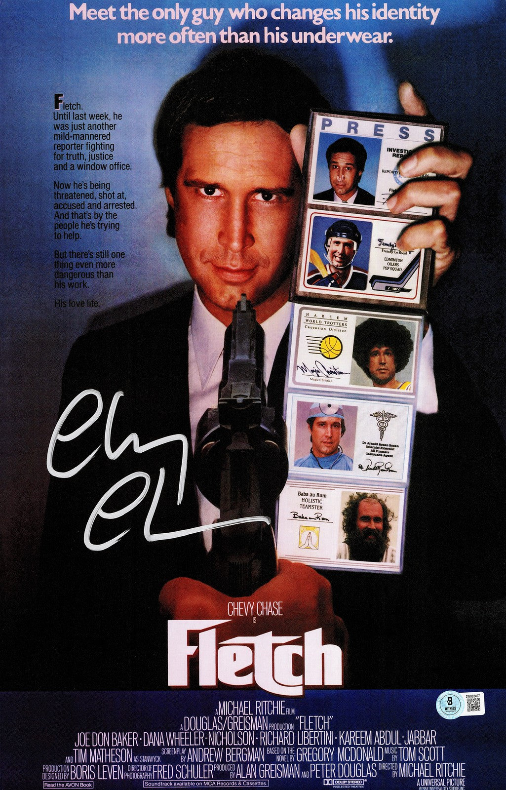 Chevy Chase Signed 11x17 Fletch Movie Poster Beckett BAS Witness