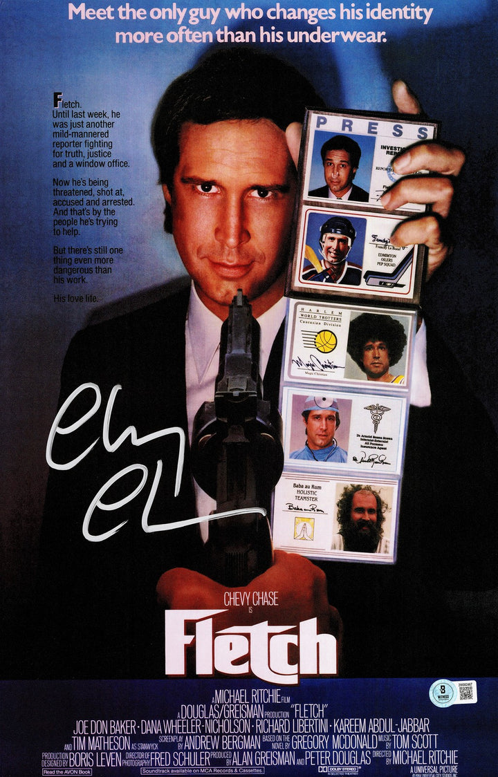 Chevy Chase Signed 11x17 Fletch Movie Poster Beckett BAS Witness