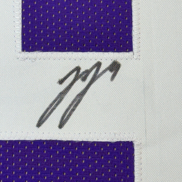Framed Autographed/Signed J.J. JJ McCarthy 35x39 Minnesota Purple Jersey BAS COA