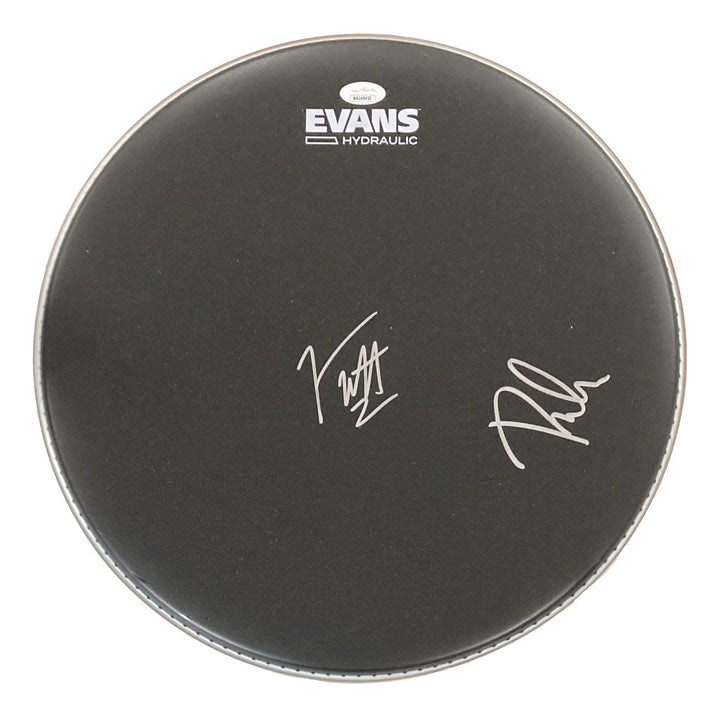 Joe Elliott Phil Collen Def Leppard Signed 15" Flt Black Evans Drum Head JSA ITP