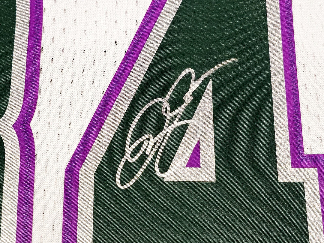 Bucks Ray Allen Auto White Auth Mitchell Ness 96-97 Swingman Jersey L BAS