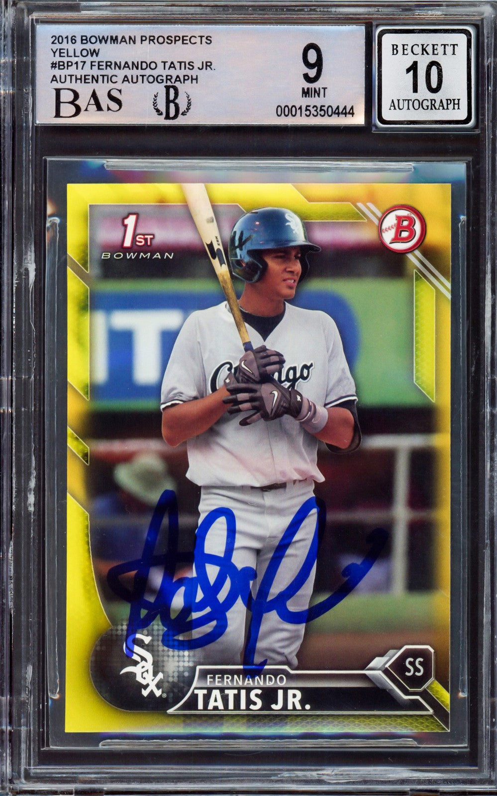 Fernando Tatis Jr Auto 2016 Bowman Prospect Yellow RC BP17 BGS 9 Sig 10 BAS
