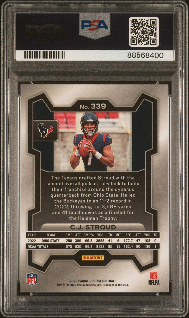 Graded 2023 Panini Prizm C.J. Stroud #339 Rookie RC Football Card PSA 10 Gem