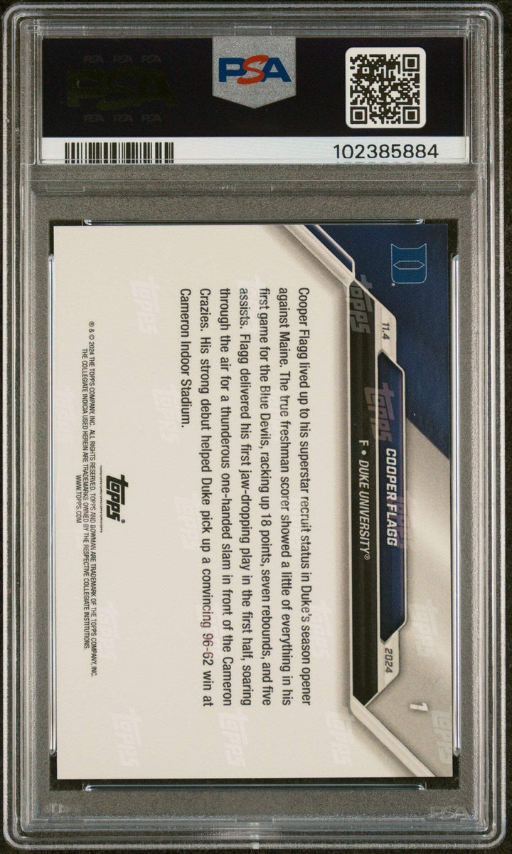 Graded 2024 Bowman U Now Cooper Flagg #1 Debut Rookie RC Basketball Card PSA 10