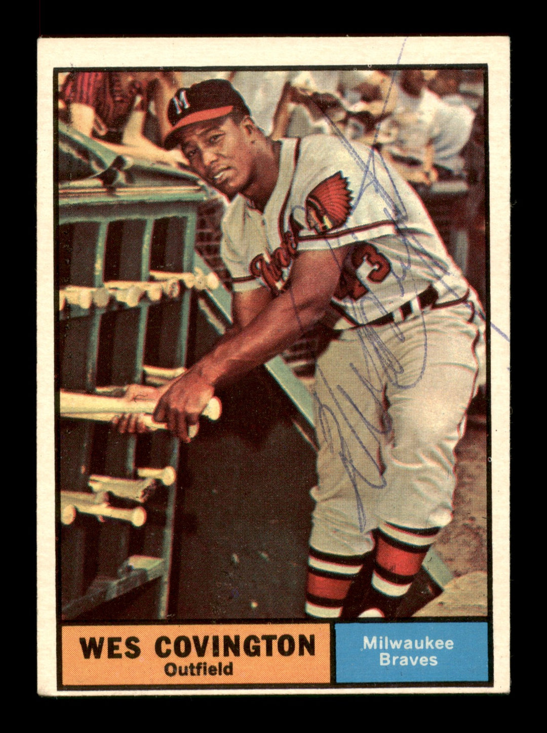 Wes Covington Autographed Signed 1961 Topps Card #296 Milwaukee Braves